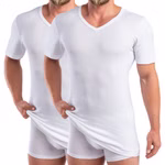 2er Pack Extralanges Herren kurzarm Shirt +6cm V-Neck mit Bund als Abschluss weiß