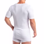 Extralanges Herren kurzarm Shirt +6cm V-Neck mit Bund als Abschluss weiß