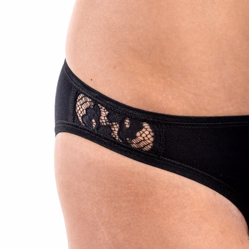 Damen Mini-Slip mit Spitze schwarz Detailaufnahme Damen Mini-Slip mit Spitze schwarz Detailaufnahme