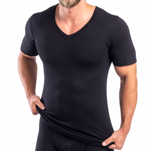 4880-schwarz-1-P.jpg HERMKO 554880 Herren kurzarm Shirt mit V-Ausschnitt