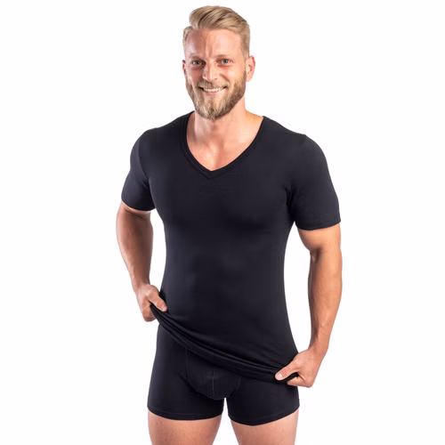 4880-schwarz-2-P.jpg HERMKO 554880 Herren kurzarm Shirt mit V-Ausschnitt