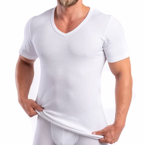 4880-weiss-1-P.jpg HERMKO 554880 Herren kurzarm Shirt mit V-Ausschnitt