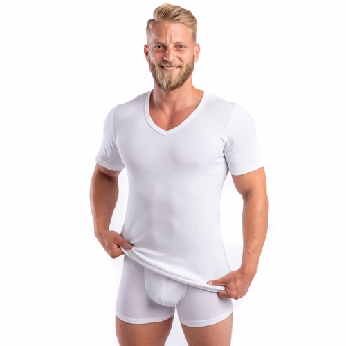 4880-weiss-2-P.jpg HERMKO 554880 Herren kurzarm Shirt mit V-Ausschnitt