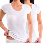 Damen kurzarm Funktionsshirt mit V-Neck weiß
