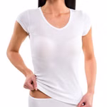 Damen kurzarm Funktionsshirt mit V-Neck weiß