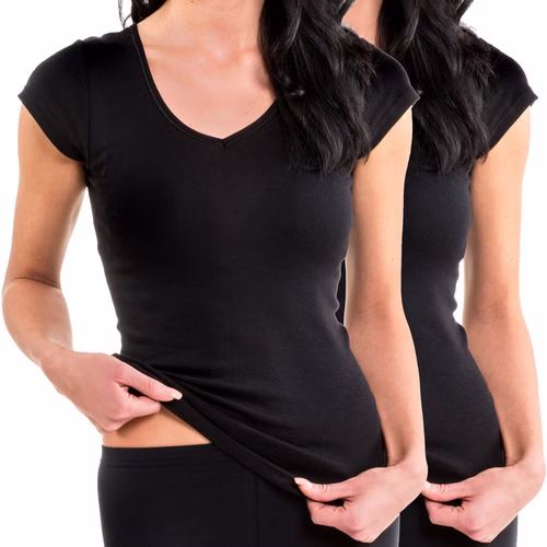 Damen kurzarm Funktionsshirt mit V-Neck schwarz 2er Pack Damen kurzarm Funktionsshirt mit V-Neck schwarz 2er Pack