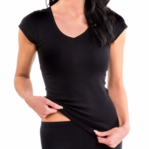 Damen kurzarm Funktionsshirt mit V-Neck schwarz Damen kurzarm Funktionsshirt mit V-Neck schwarz