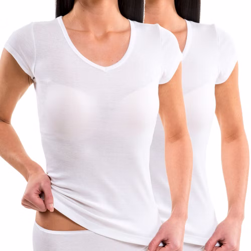 Damen kurzarm Funktionsshirt mit V-Neck weiß Damen kurzarm Funktionsshirt mit V-Neck weiß