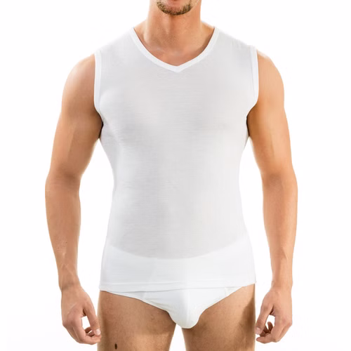 Herren Funktions Muskelshirt mit V-Ausschnitt weiß Herren Funktions Muskelshirt mit V-Ausschnitt weiß