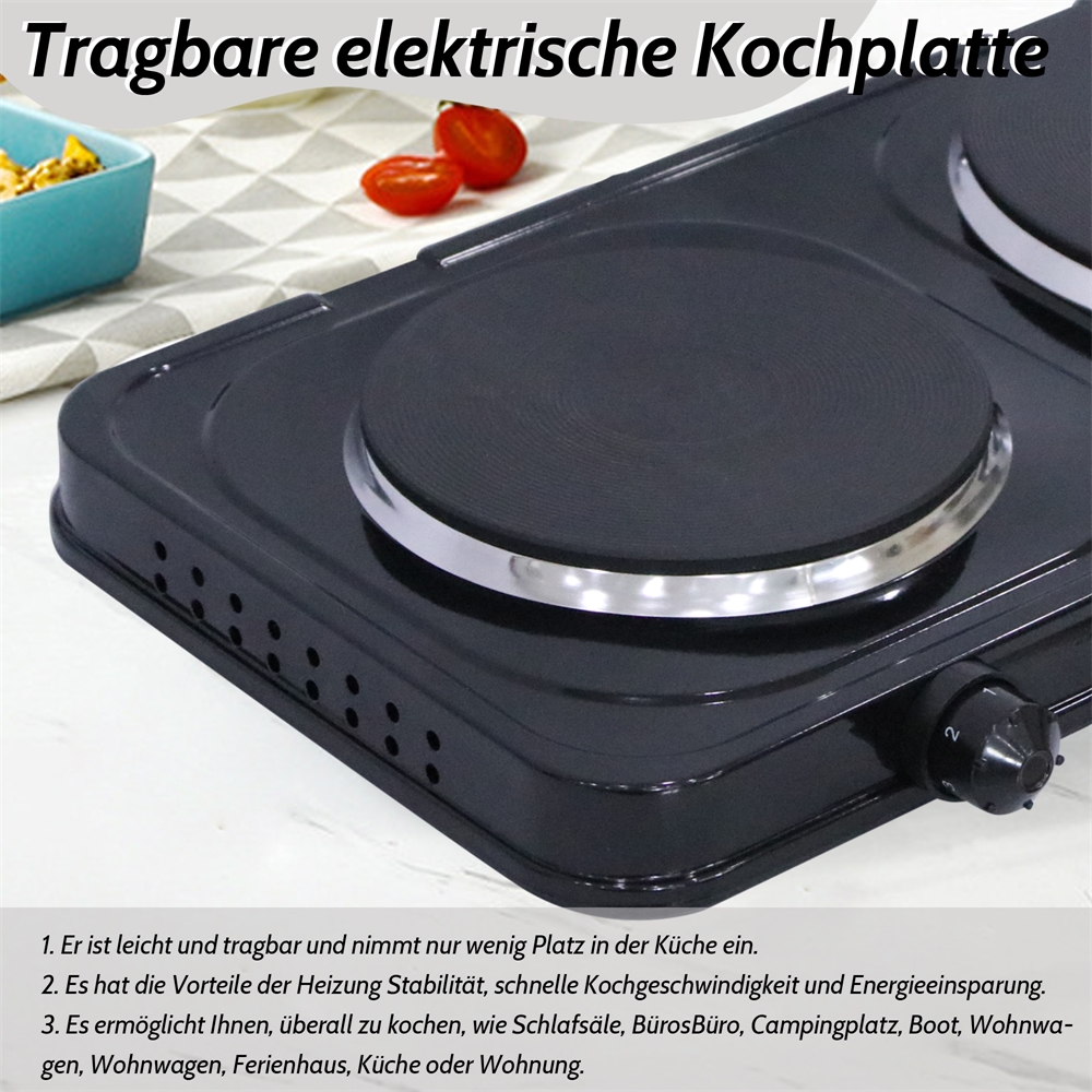 Kochplatte 2500W Doppel Kochfeld Camping Herdplatte elektrisch Elektroherd