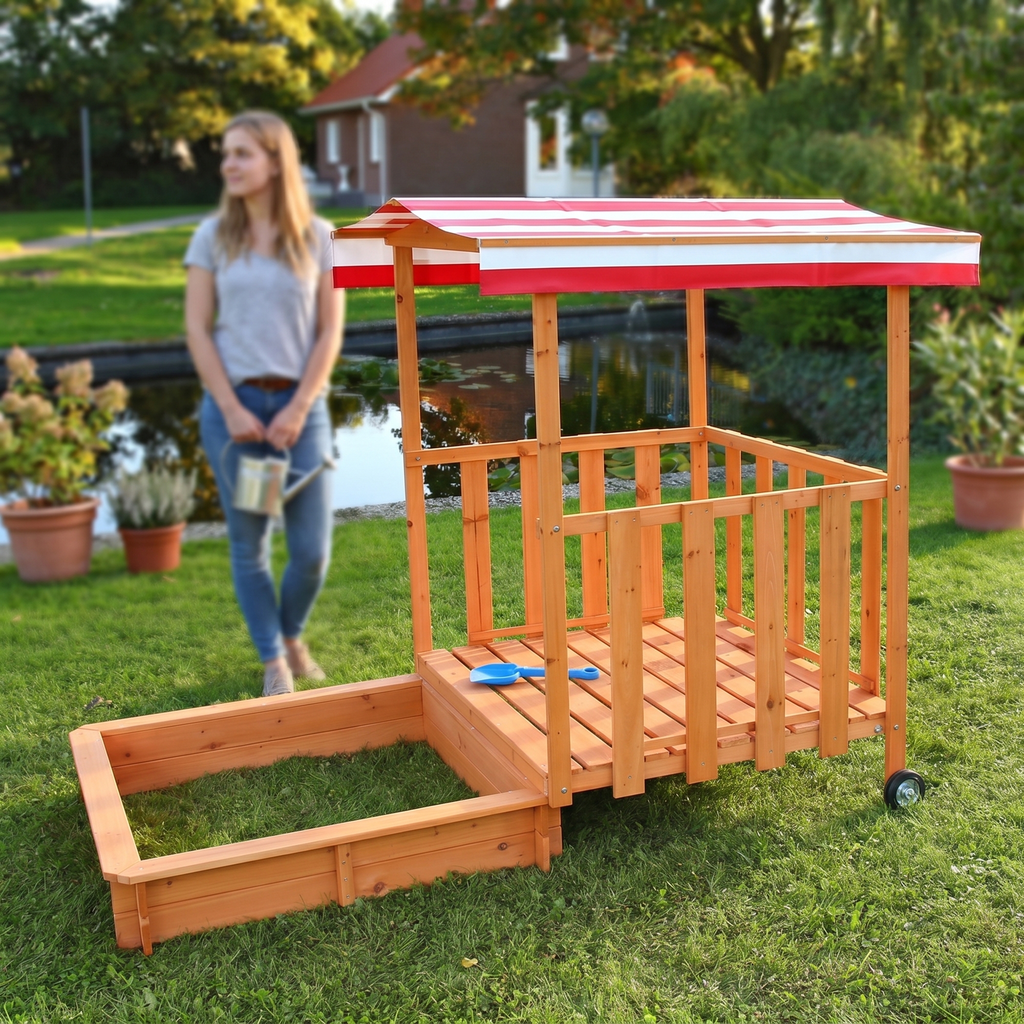 Sandkasten Sandkiste Holz Dach Sandbox Plane Kinder Spielhaus