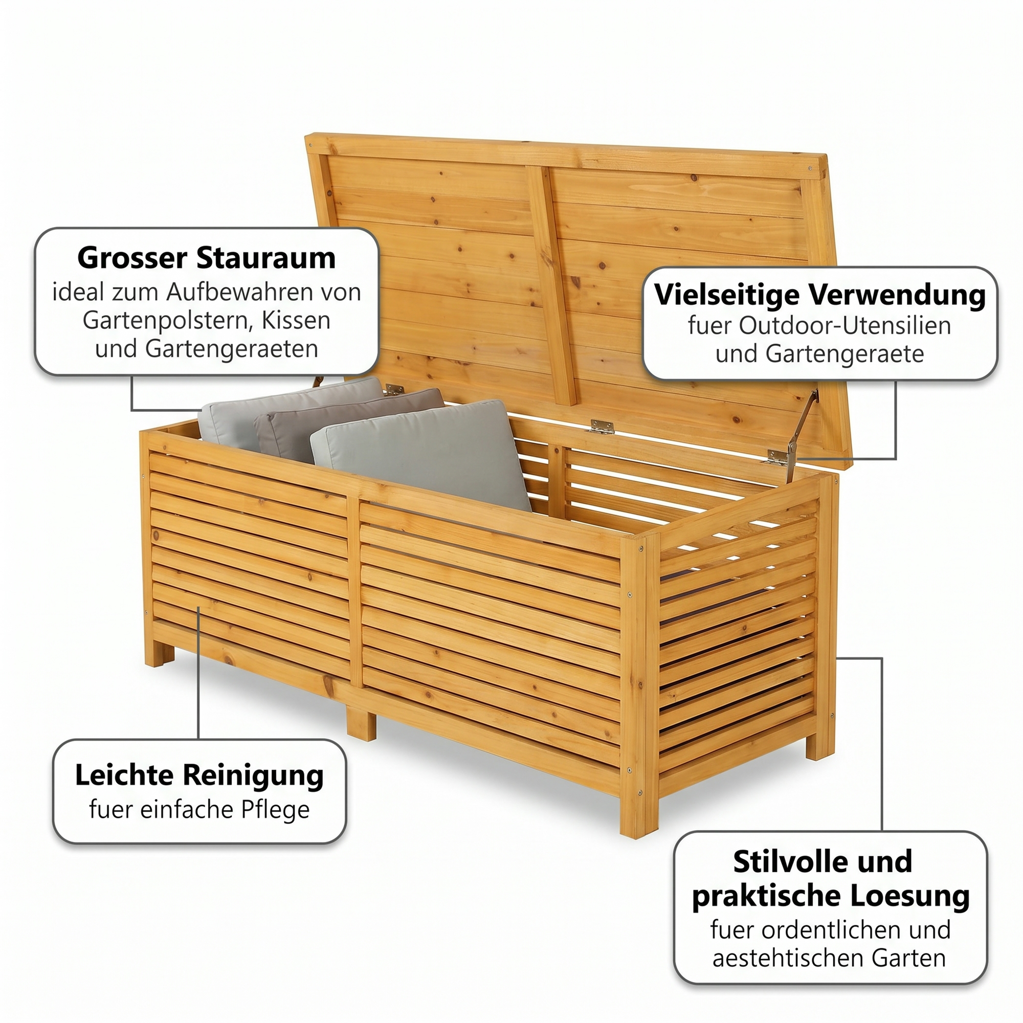 140CM Holz Auflagenbox Kissenbox Gartenbox Gartentruhe Auflagen Truhe Holztruh!