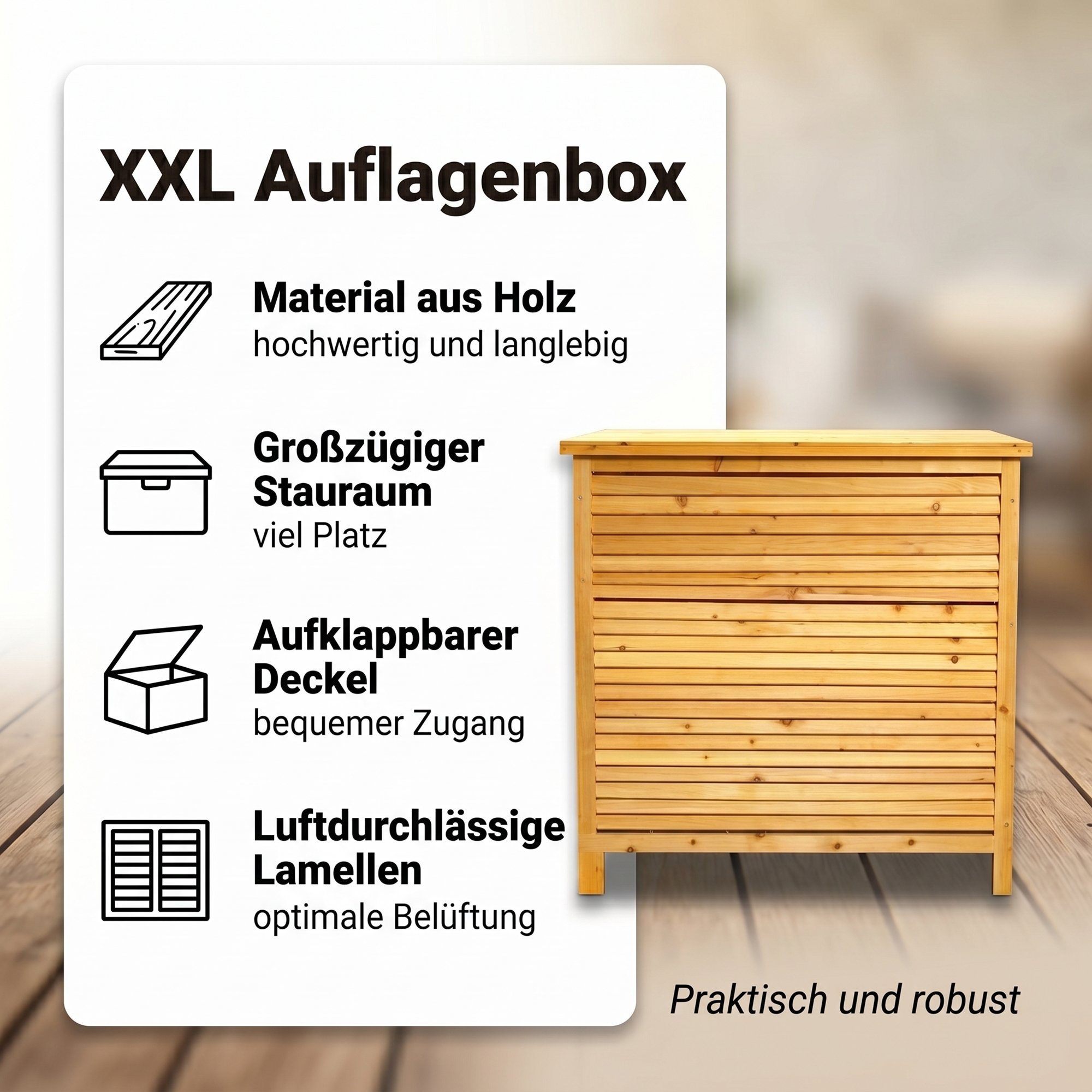 Auflagenbox Gartenbox Gartentruhe Kissenbox Holztruhe Bank XXL Holz Truhe