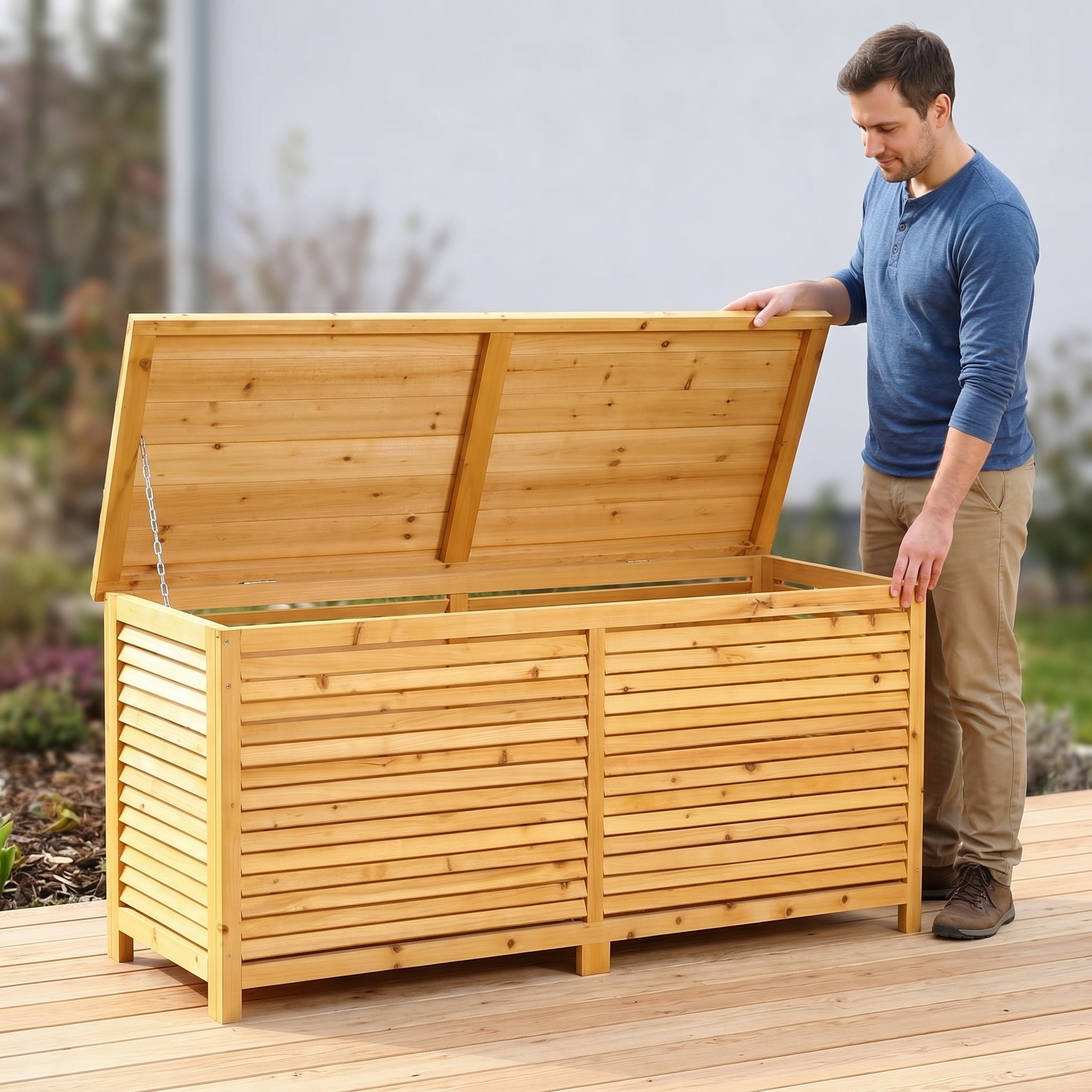 Auflagenbox Gartenbox Gartentruhe Kissenbox Holztruhe Bank XXL Holz Truhe
