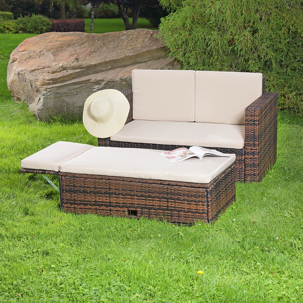 Lounge Zweisitzer Garten Sofa klappbare Bank Tisch Sessel Gartenmöbel braun