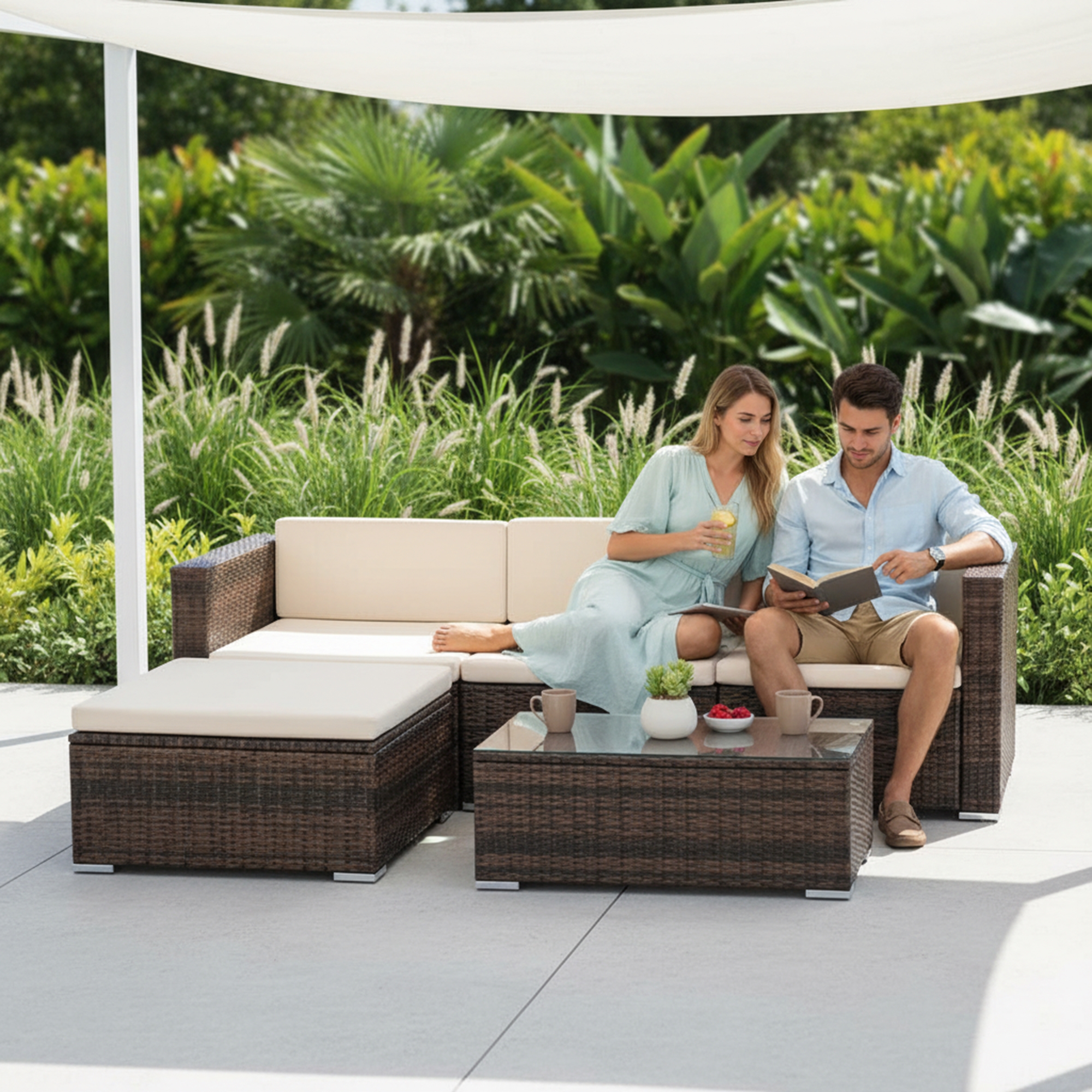 Gartenmöbel Gartengarnitur Sitzgruppe Gartenset Polyrattan Braun Rattan Set