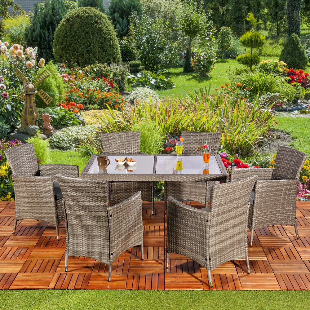 Gartenmöbel Sitzgruppe Gartengruppe Esstisch 6 Stühle Tisch Grau Poly Rattan