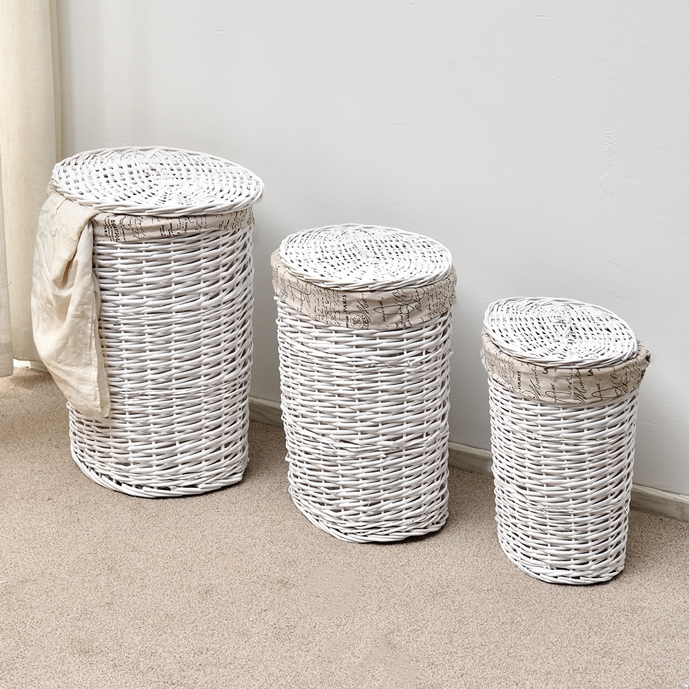 Wäschekorb Wäschetonne Wäschebox Wäschesammler Weide Rattan 3er SET Wäsche Box
