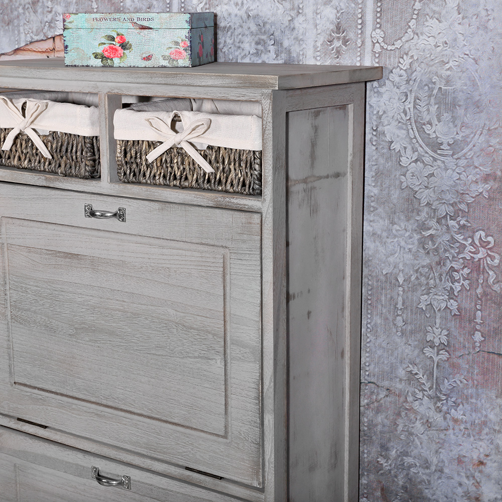 Shabby Schuhschrank Schuhkipper Vintage Grau
