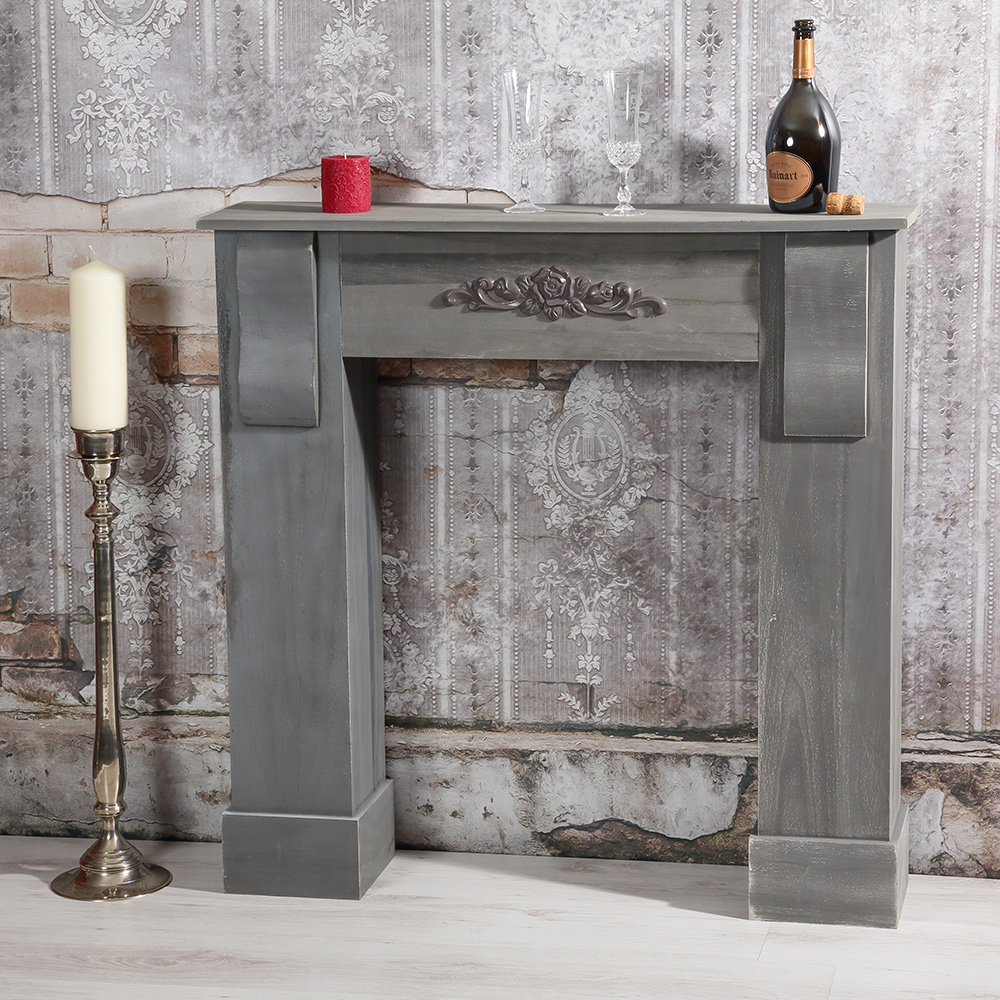 Deko Kamin Attrappe Konsole - shabby Grau