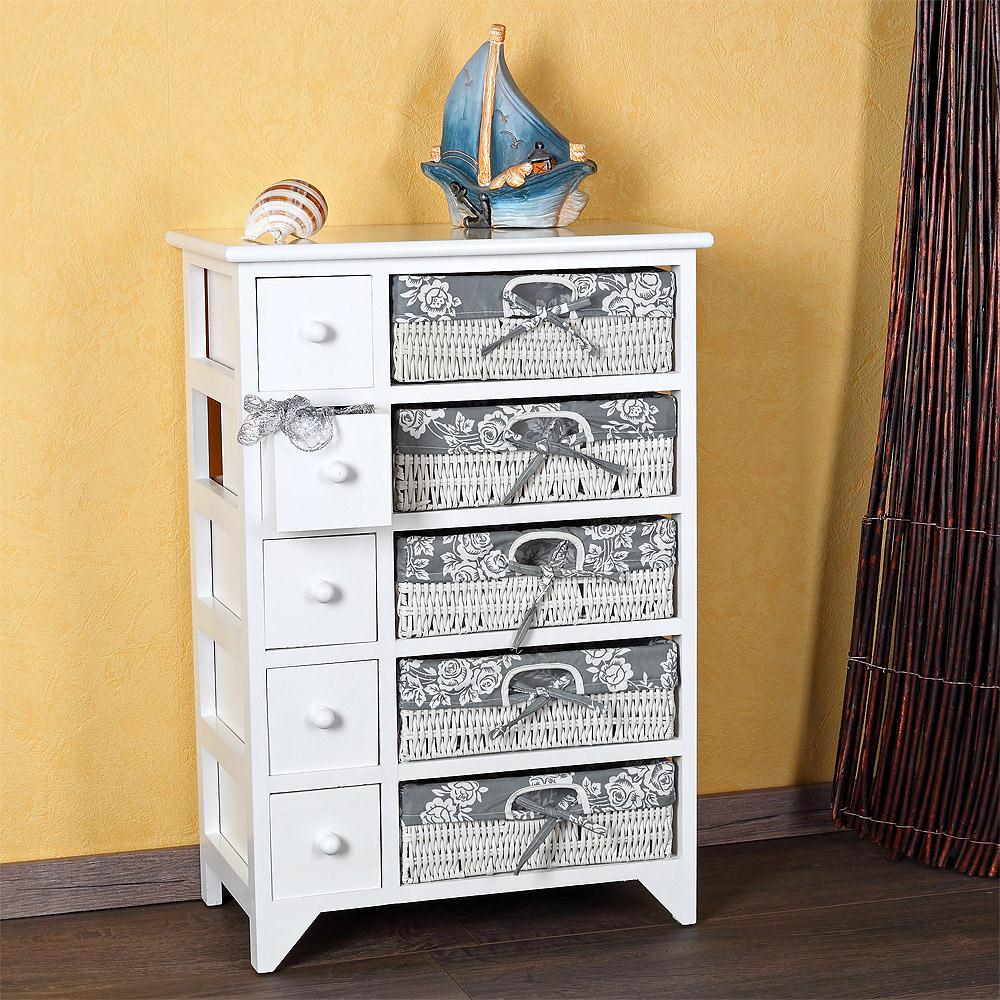 Landhausstil Kommode Schrank in weiß mit 5 Körben