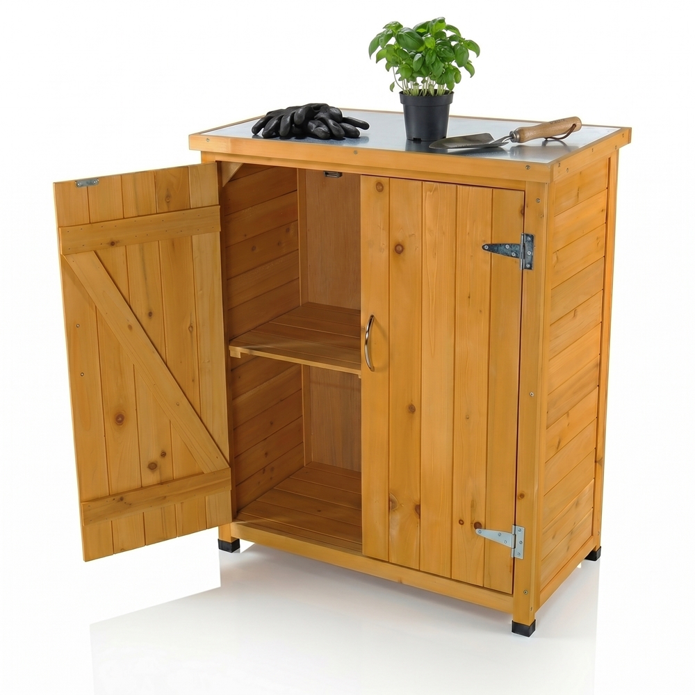 Geräteschrank Holz Gartenschrank kompakt Fichte Stauraum 2 Türen wetterfest