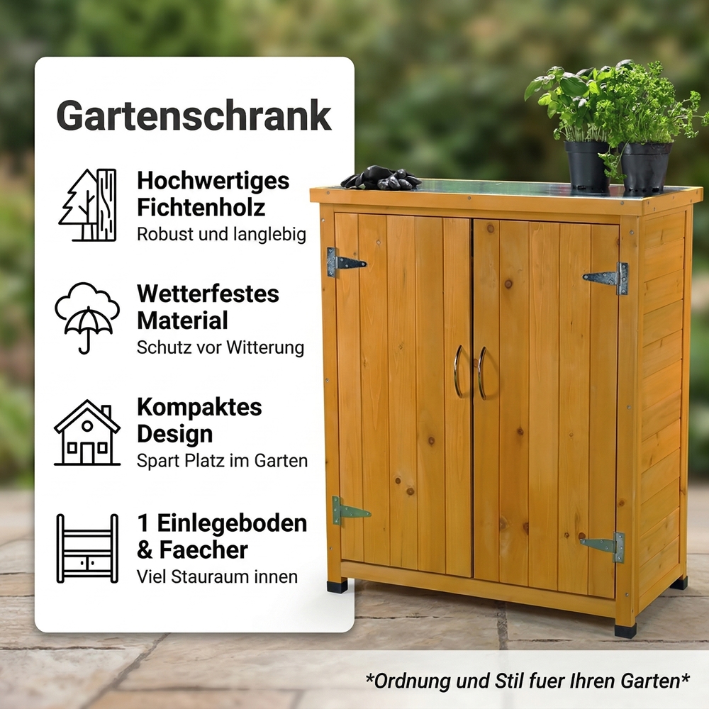 Geräteschrank Holz Gartenschrank kompakt Fichte Stauraum 2 Türen wetterfest