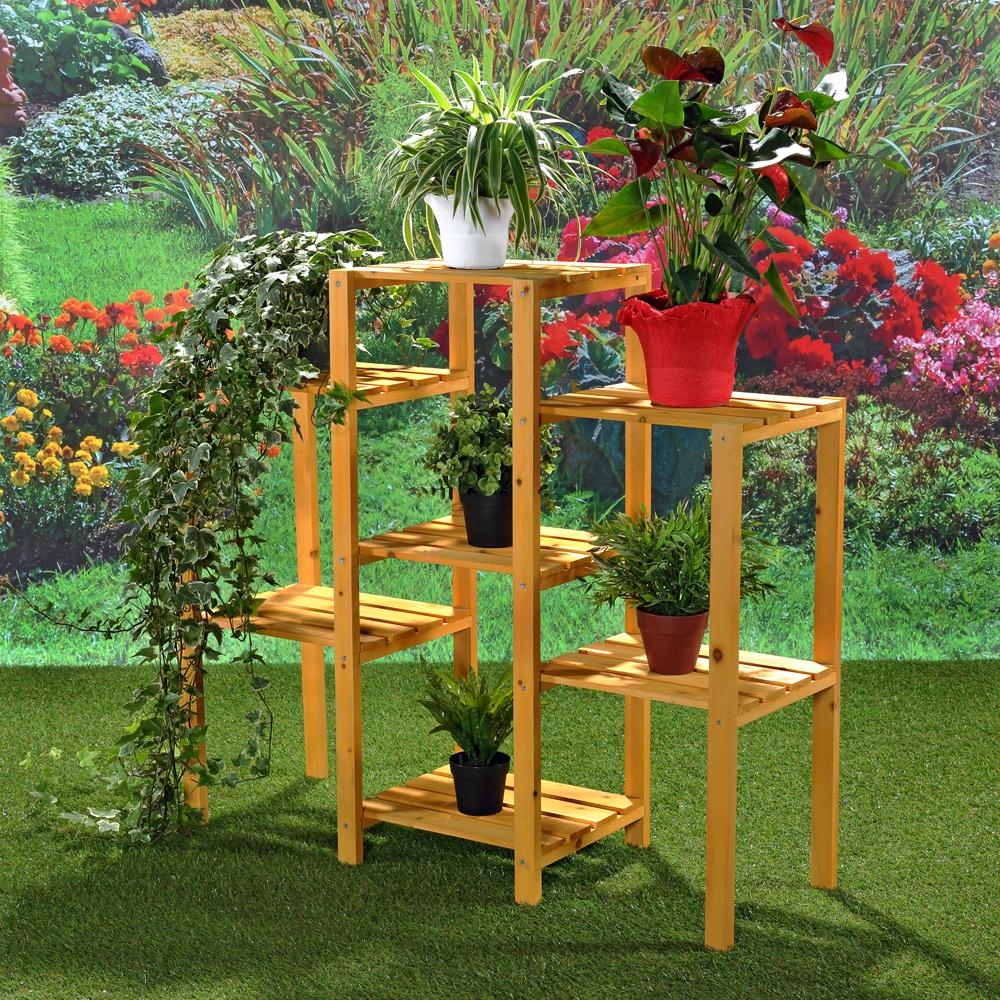Blumenständer mit 7 Ablageflächen Blumenhocker Blumenampel Gartenregal Holz NEU