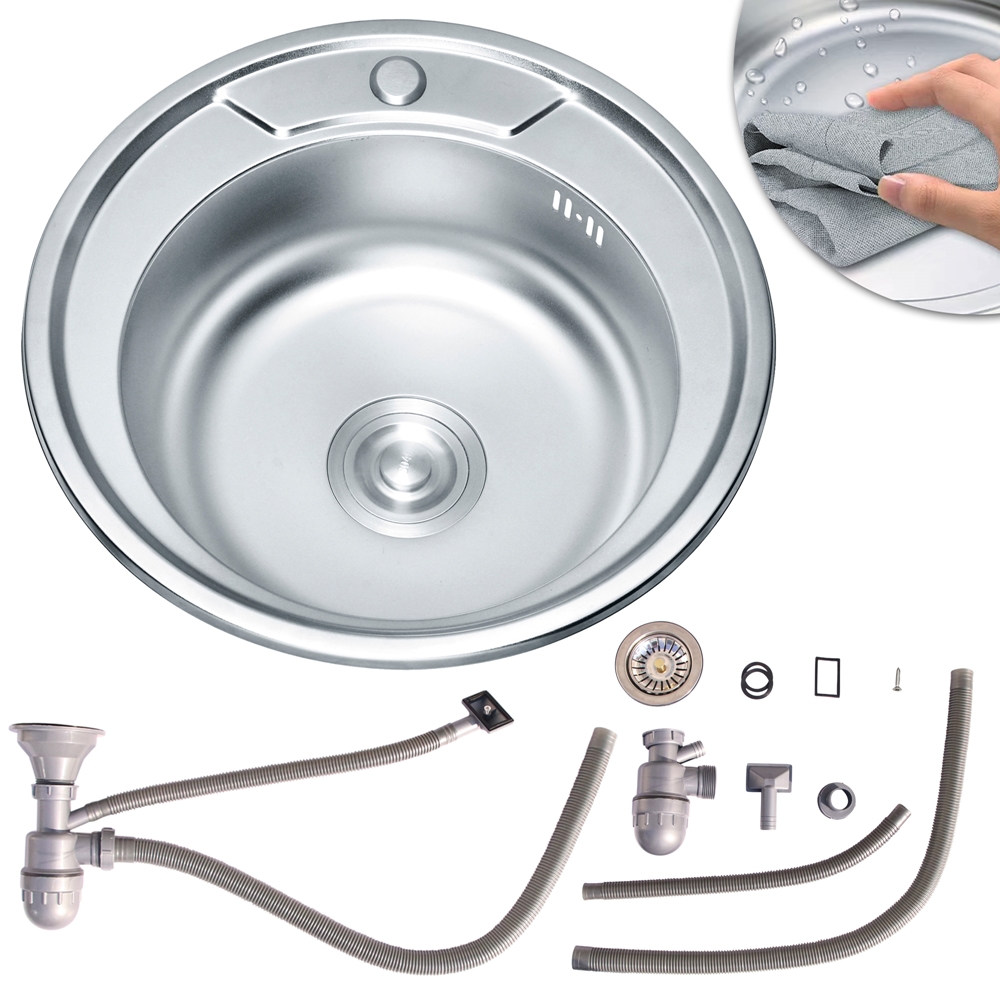 Edelstahlspüle Spülbecken Edelstahl Einbauspüle Rund Becken Spüle Zubehör Siphon