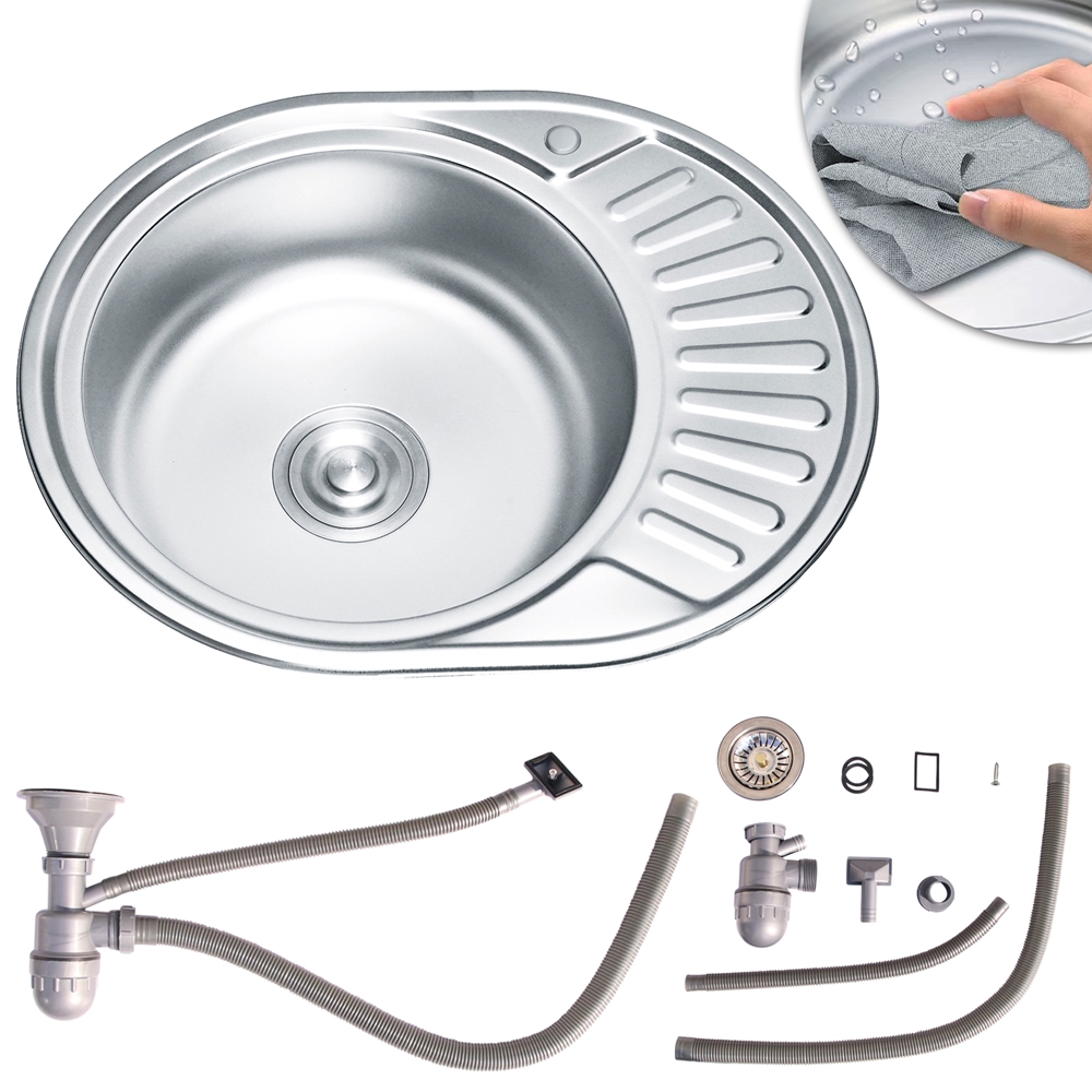 Edelstahlspüle Spülbecken Edelstahl Rundspüle Spüle Rund Zubehör 57cm Einbau