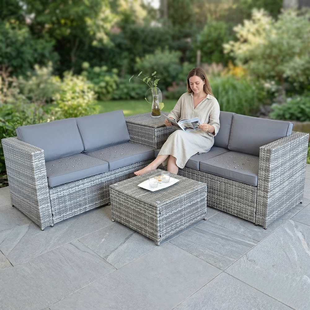 Gartengarnitur Lounge Rattan Sitzgruppe Grau Garnitur Polyrattan Set Gartenset