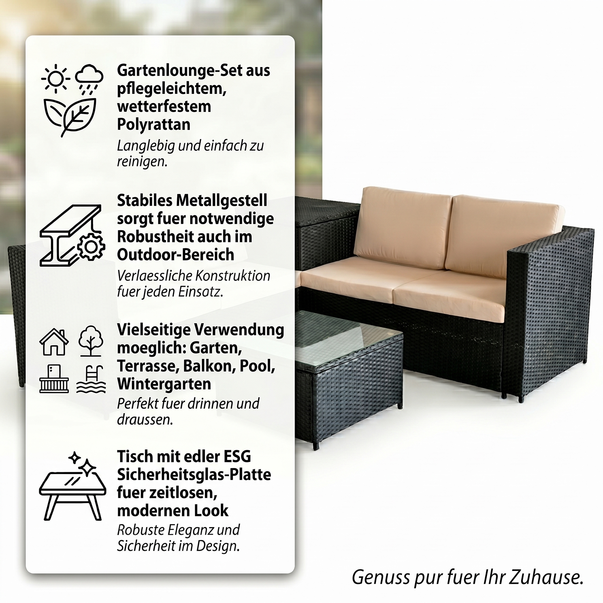 2-teiliges Poly Rattan Terrassen-Sofa Mit Kissen – Schwarz & Wasserblau – Modulare Gartenlounge Für Balkon & Terrasse 2-teiliges Poly Rattan Terrassen-Sofa Mit Kissen – Schwarz & Wasserblau – Modulare Gartenlounge Für Balkon & Terrasse