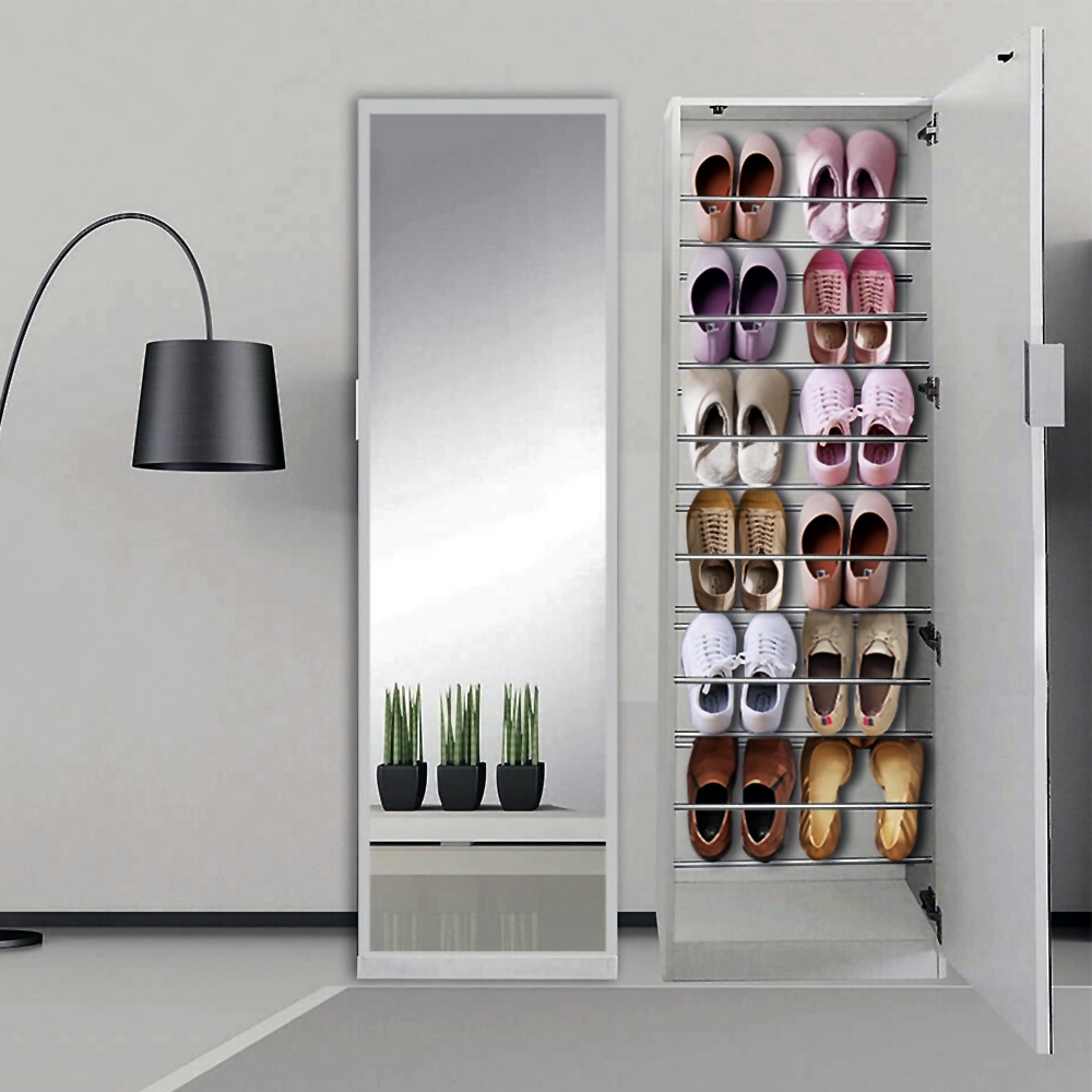 Schuhschrank - mit Spiegeltür - 5 Fächer - weiß
