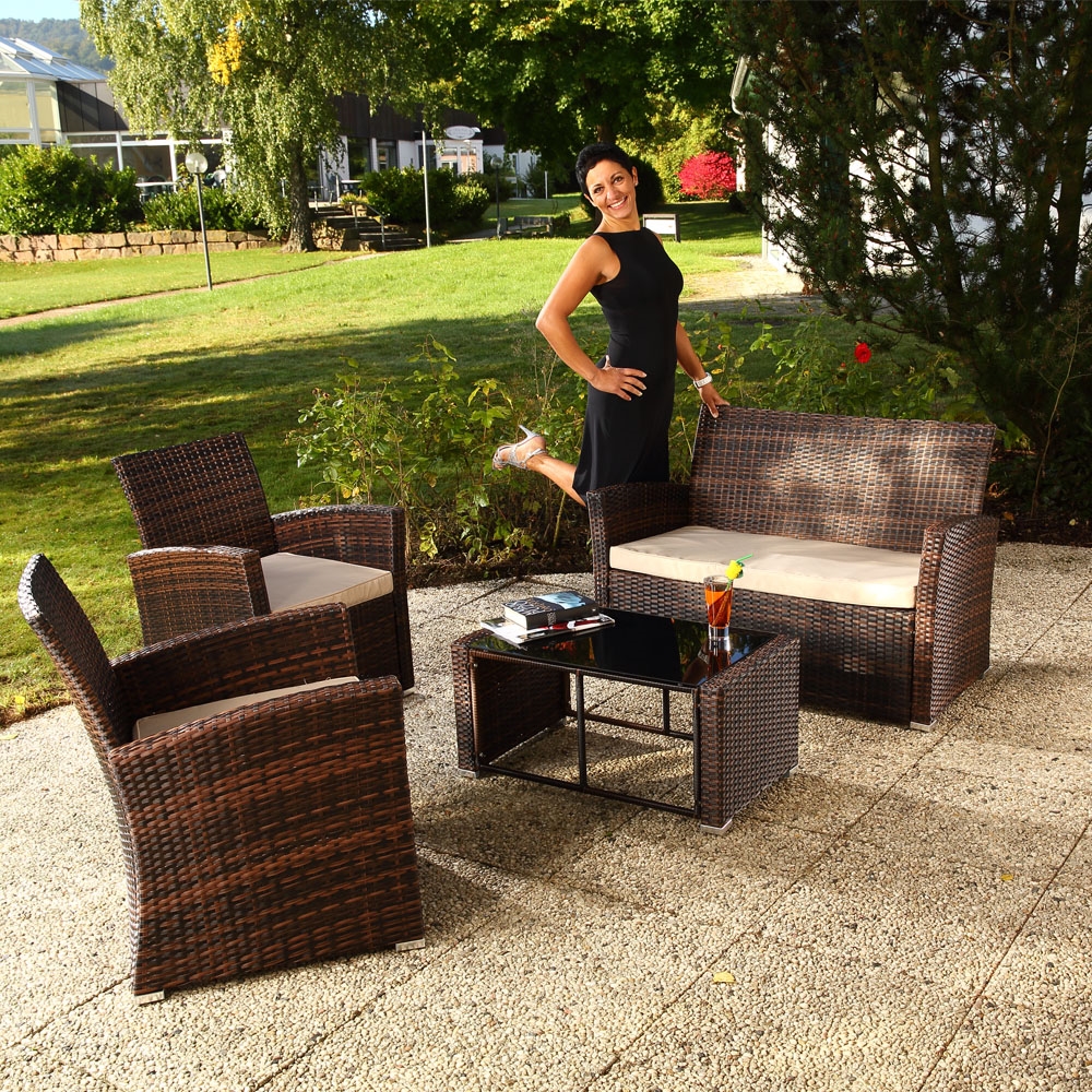 GARTENMÖBEL 4-TLG RATTANSOFA SET SITZGARNITUR POLYRATTAN SOFA MÖBEL LOUNGE