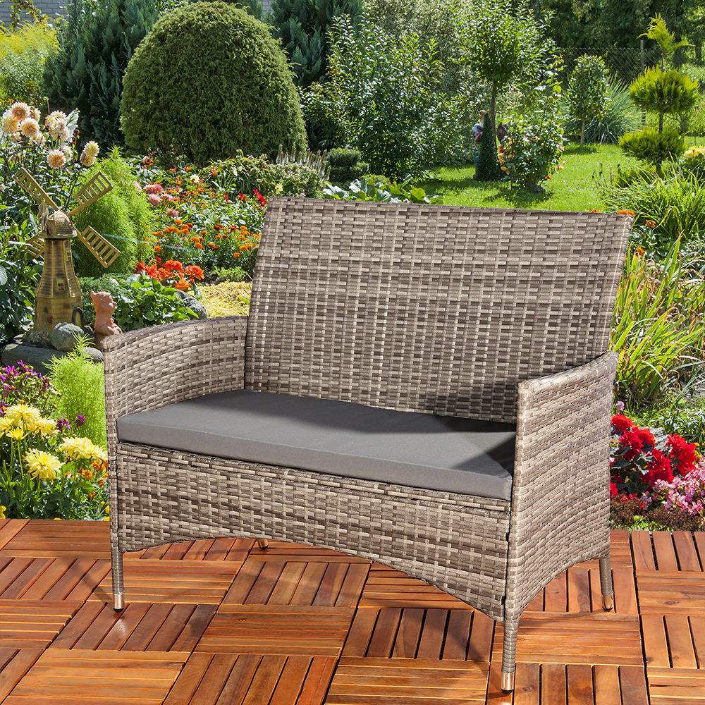 Gartenbank Polyrattan grau + Sitzpolster Sitzbank Rattanbank Sitzbezug Sofa