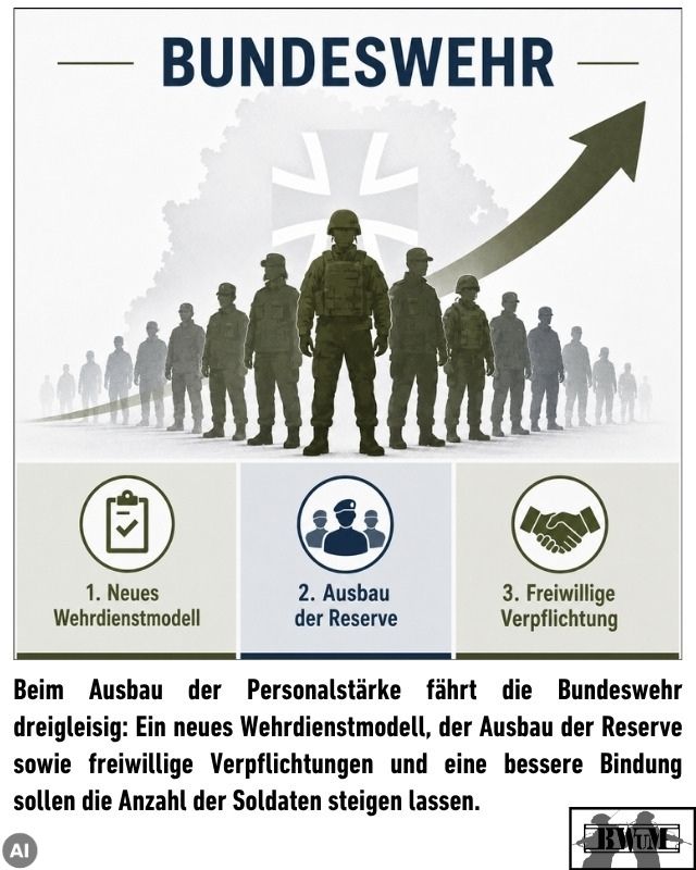 Beim Ausbau der Personalstärke fährt die Bundeswehr dreigleisig: Ein neues Wehrdienstmodell, der Ausbau der Reserve sowie freiwillige Verpflichtungen und eine bessere Bindung sollen die Anzahl der Soldaten steigen lassen.