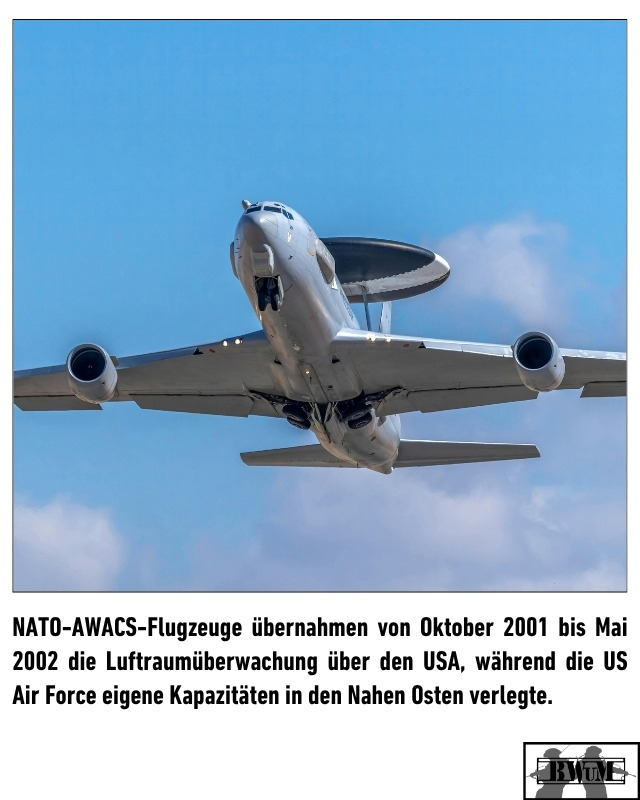 NATO-AWACS-Flugzeuge übernahmen von Oktober 2001 bis Mai 2002 die Luftraumüberwachung über den USA, während die US Air Force eigene Kapazitäten in den Nahen Osten verlegte.