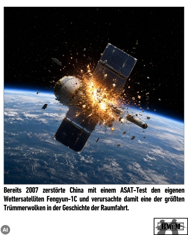 Bereits 2007 zerstörte China mit einem ASAT-Test den eigenen Wettersatelliten Fengyun-1C und verursachte damit eine der größten Trümmerwolken in der Geschichte der Raumfahrt.