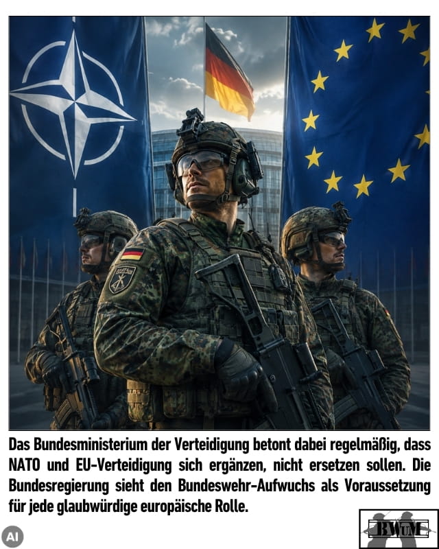 Das Bundesministerium der Verteidigung betont dabei regelmäßig, dass NATO und EU-Verteidigung sich ergänzen, nicht ersetzen sollen. Die Bundesregierung sieht den Bundeswehr-Aufwuchs als Voraussetzung für jede glaubwürdige europäische Rolle.