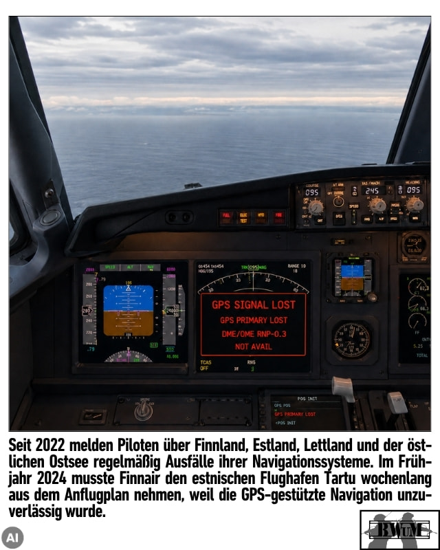 Seit 2022 melden Piloten über Finnland, Estland, Lettland und der östlichen Ostsee regelmäßig Ausfälle ihrer Navigationssysteme. Im Frühjahr 2024 musste Finnair den estnischen Flughafen Tartu wochenlang aus dem Anflugplan nehmen, weil die GPS-gestützte Navigation unzuverlässig wurde.