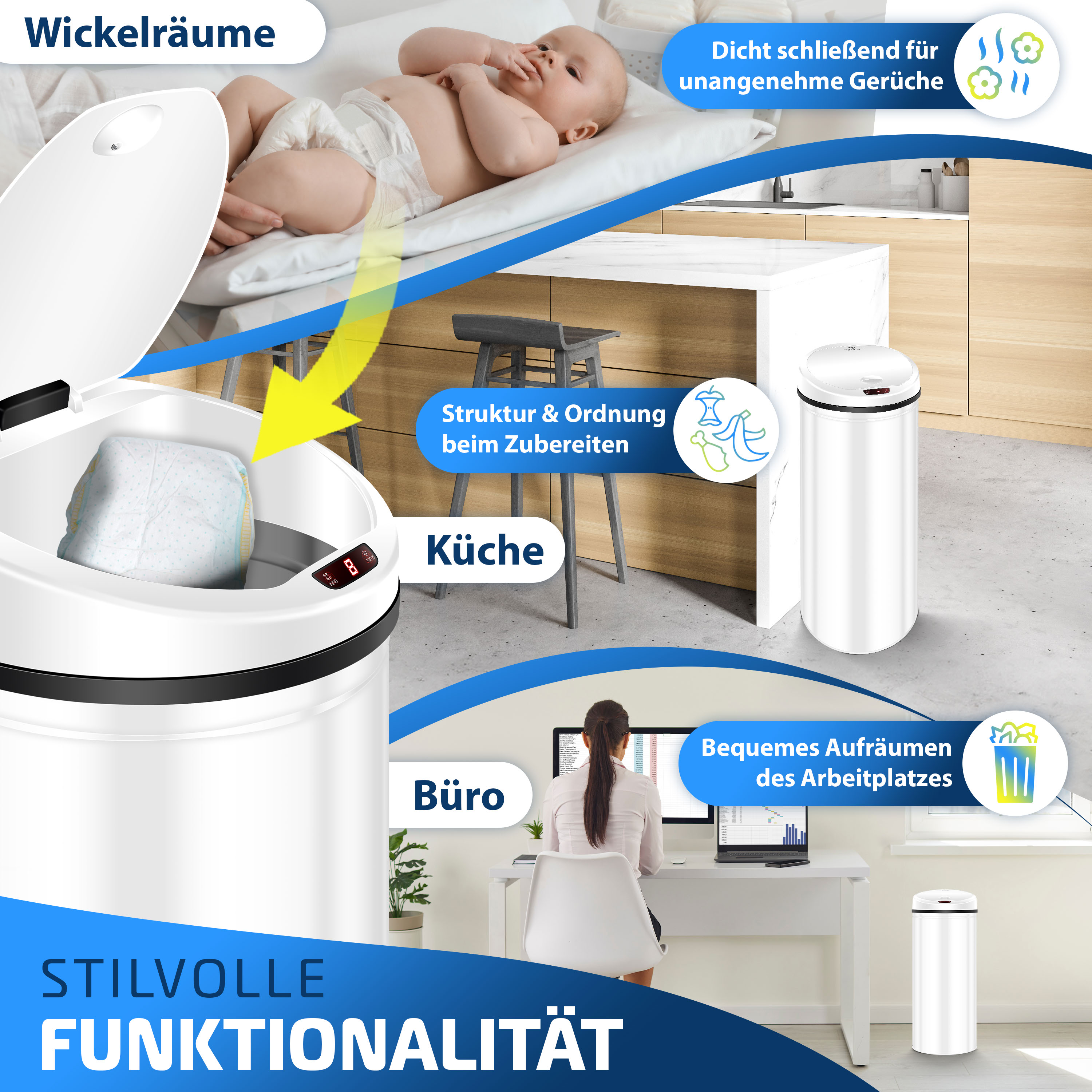 Inmotion 30L Sensor Mülleimer Inmotion 30L Sensor-Mülleimer – Edelstahl Gelb, Automatisch, Für Küche, 30 Cm