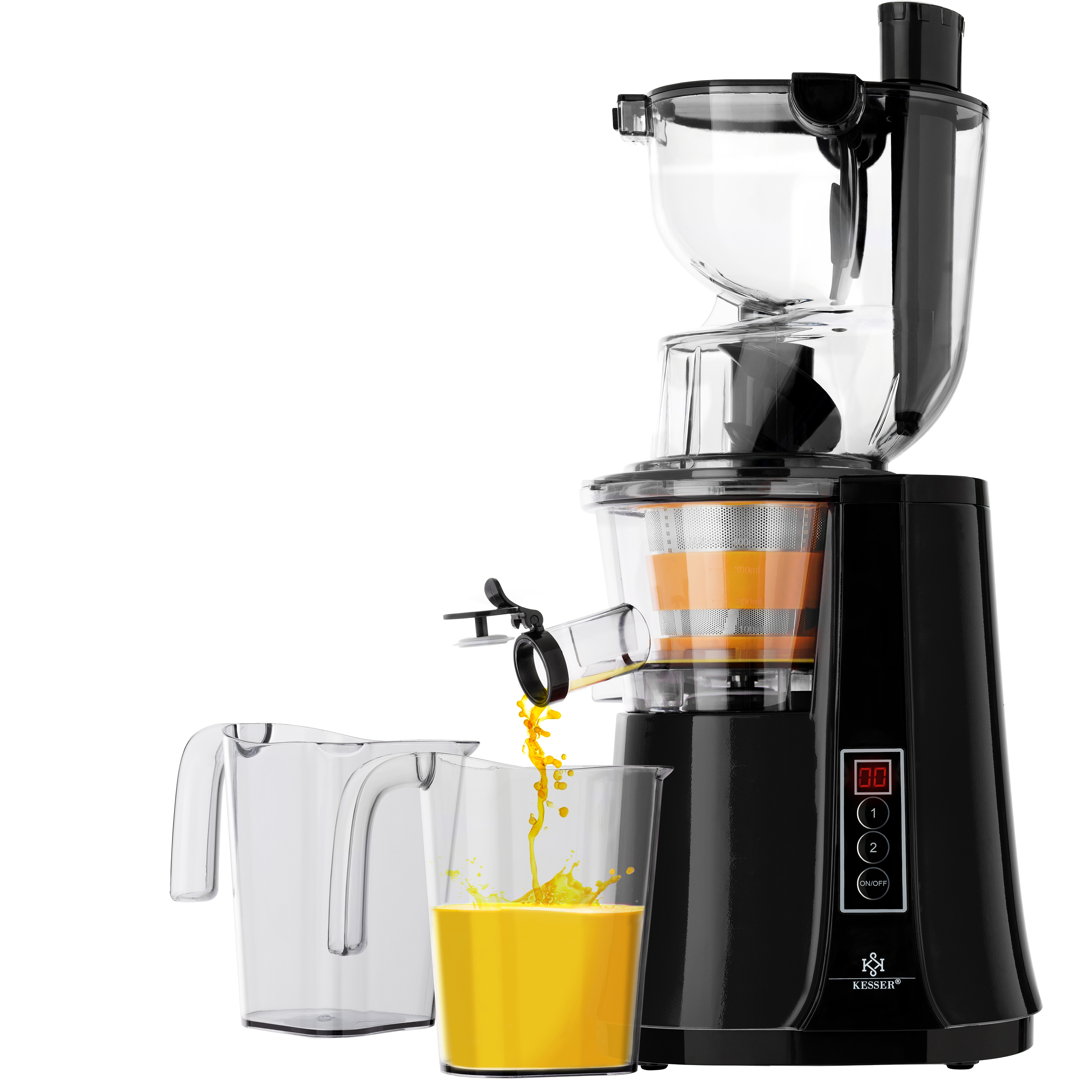 KESSER® Slow Juicer Entsafter Edelstahl | Saftpresse Obstpresse | 500 Watt | XXL-Einfüllöffnung | Vor-und Rücklauf | 81mm Einfüllöffnung | inkl. 2x Auffangbehälter | Obst und Gemüse ohne Vorschneiden | eShopping