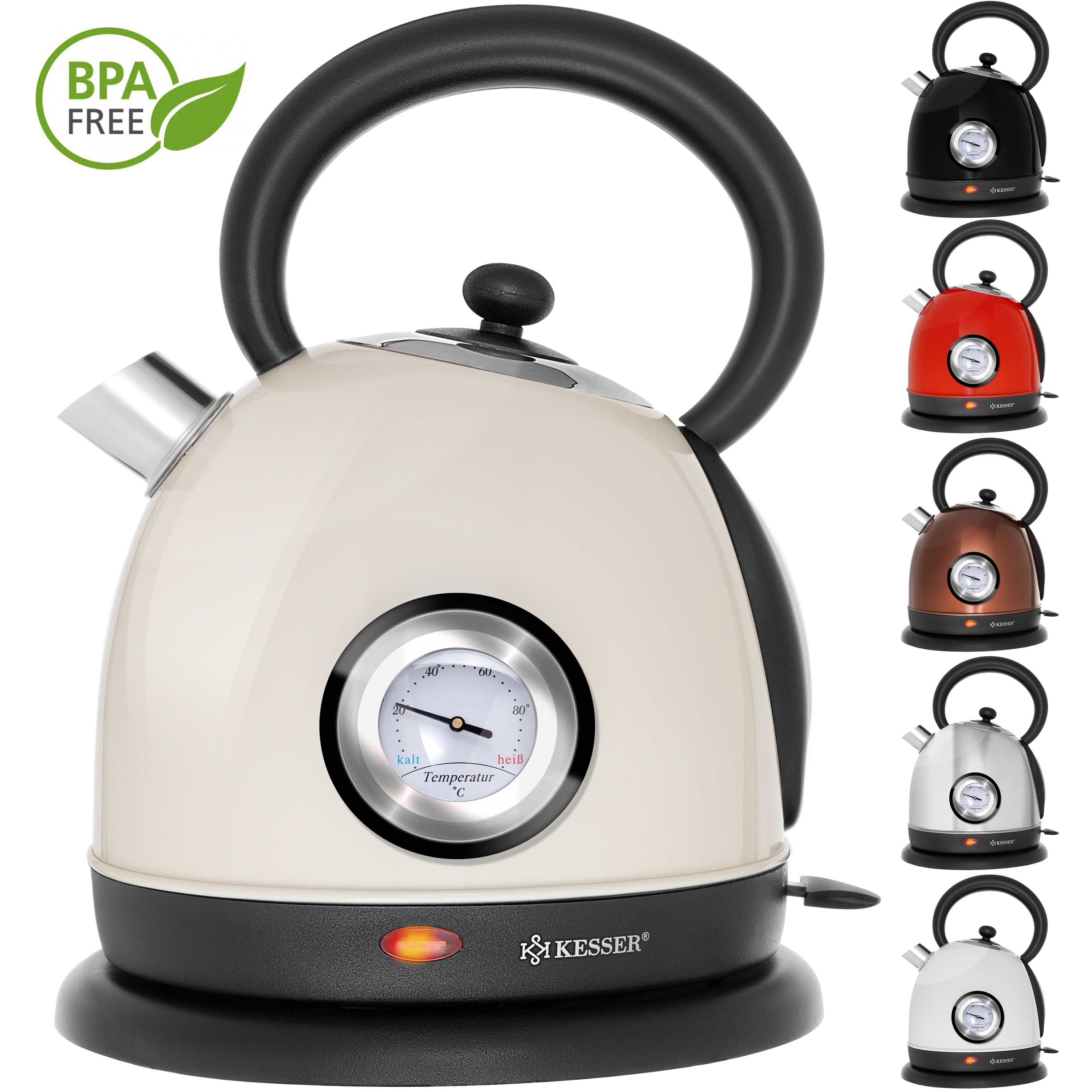 KESSER® Wasserkocher Edelstahl | 2200W | BPA frei | 1,8 Liter | Retro Design | Überhitzungsschutz | Teekocher Teekessel Kocher | Cool-Touch-Griff | kabellos | Temperaturanzeige | | eShopping