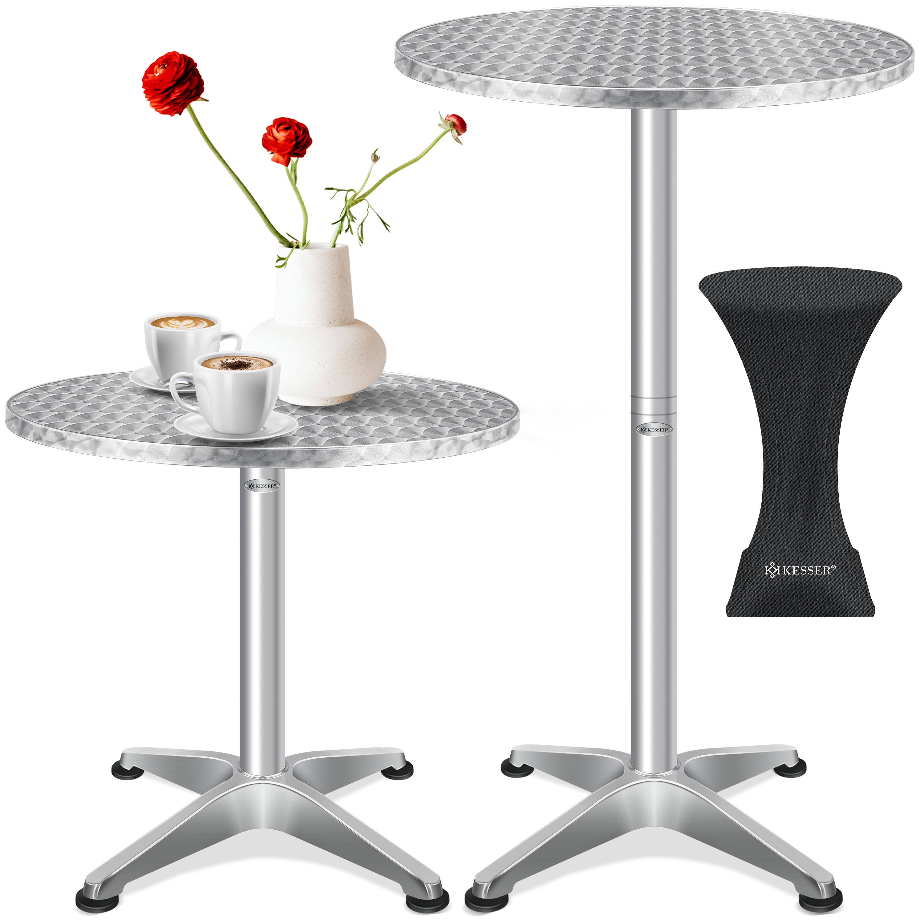 KESSER® 2in1 Stehtisch Bistrotisch Aluminium Edelstahlplatte | höhenverstellbar | 70cm / 115cm | Partytisch Tisch | In- & Outdoor | Hochzeit