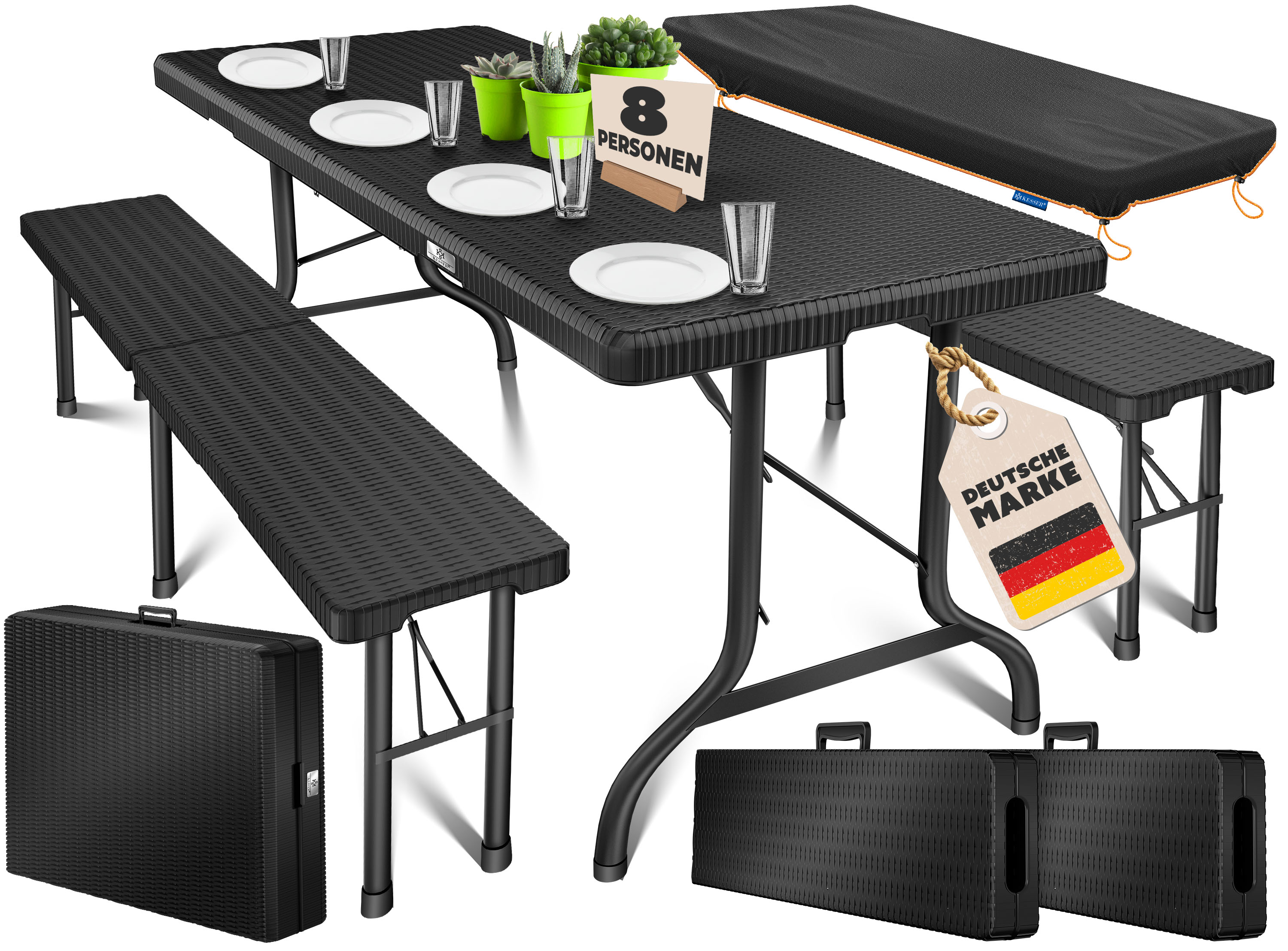 KESSER® Bierzeltgarnitur Set Rattan Festzeltgarnitur klappbar Campingtisch 180cm
