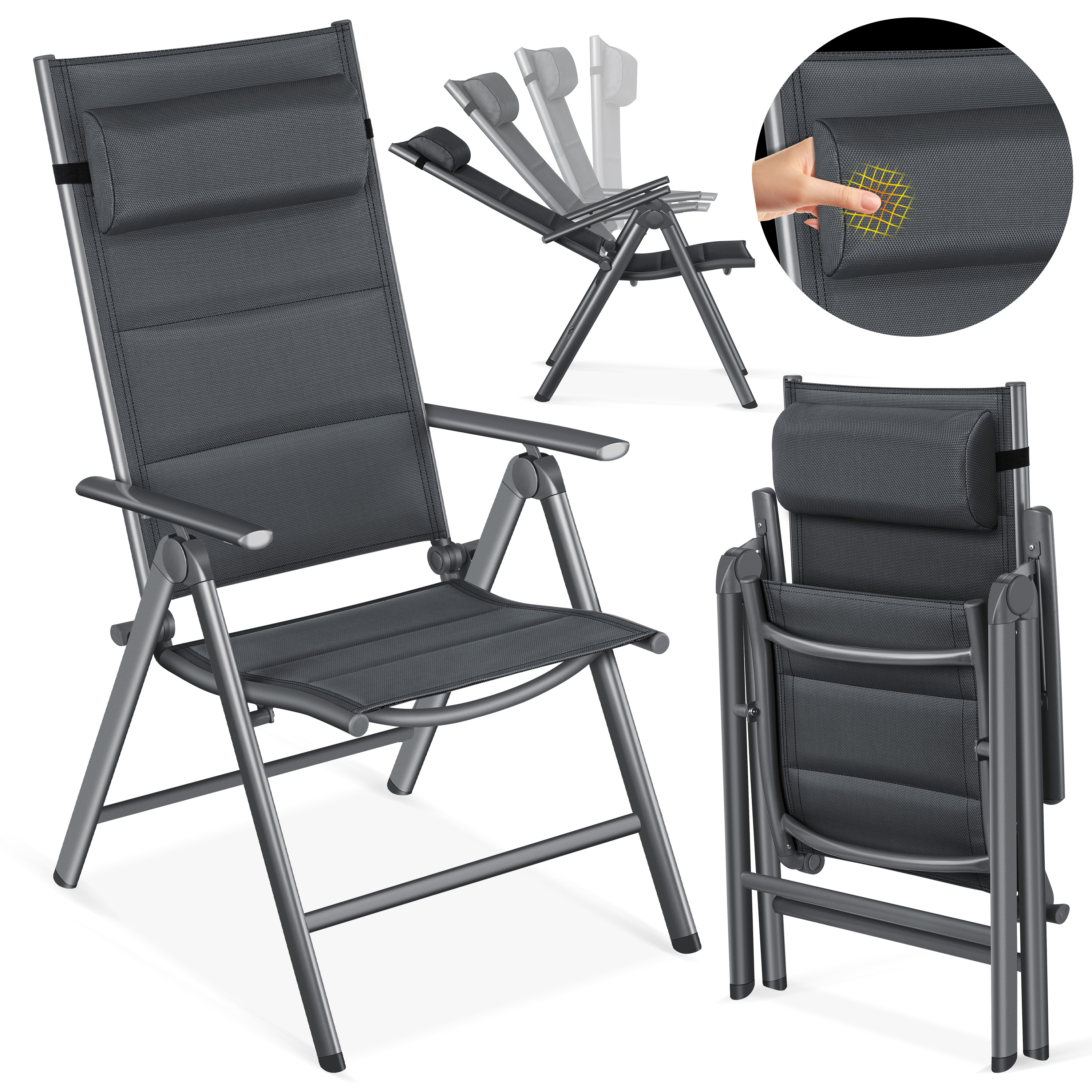 KESSER® Gartenstuhl - Gepolstert Hochlehner Alu Stühle klappbar Lehne - 7-Fach verstellbar Rückenlehnen - Klappsessel Klappstühle Aluminium