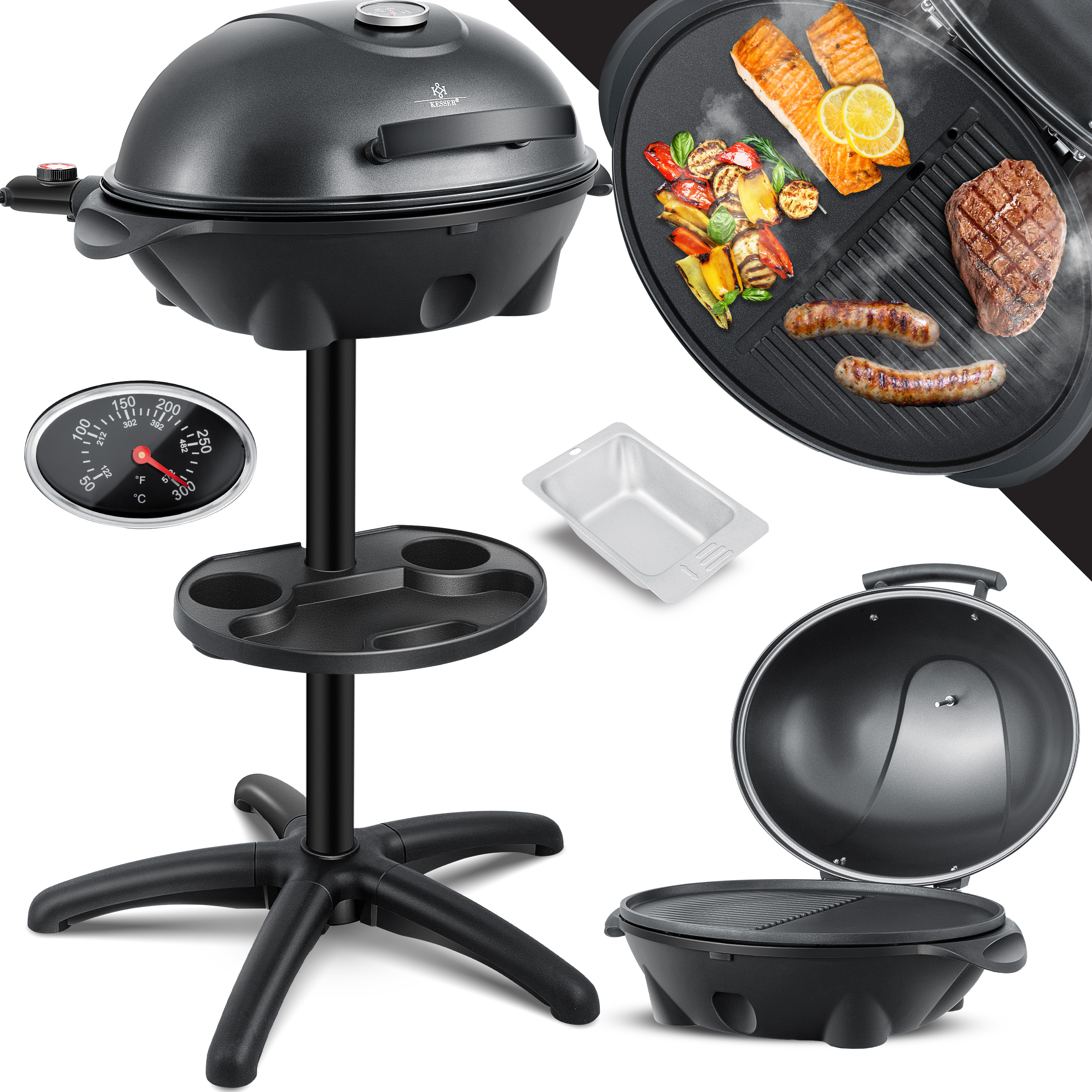 KESSER® Elektrogrill 2in1 Tischgrill Standgrill 2400 Watt Gartengrill Deckel BBQ