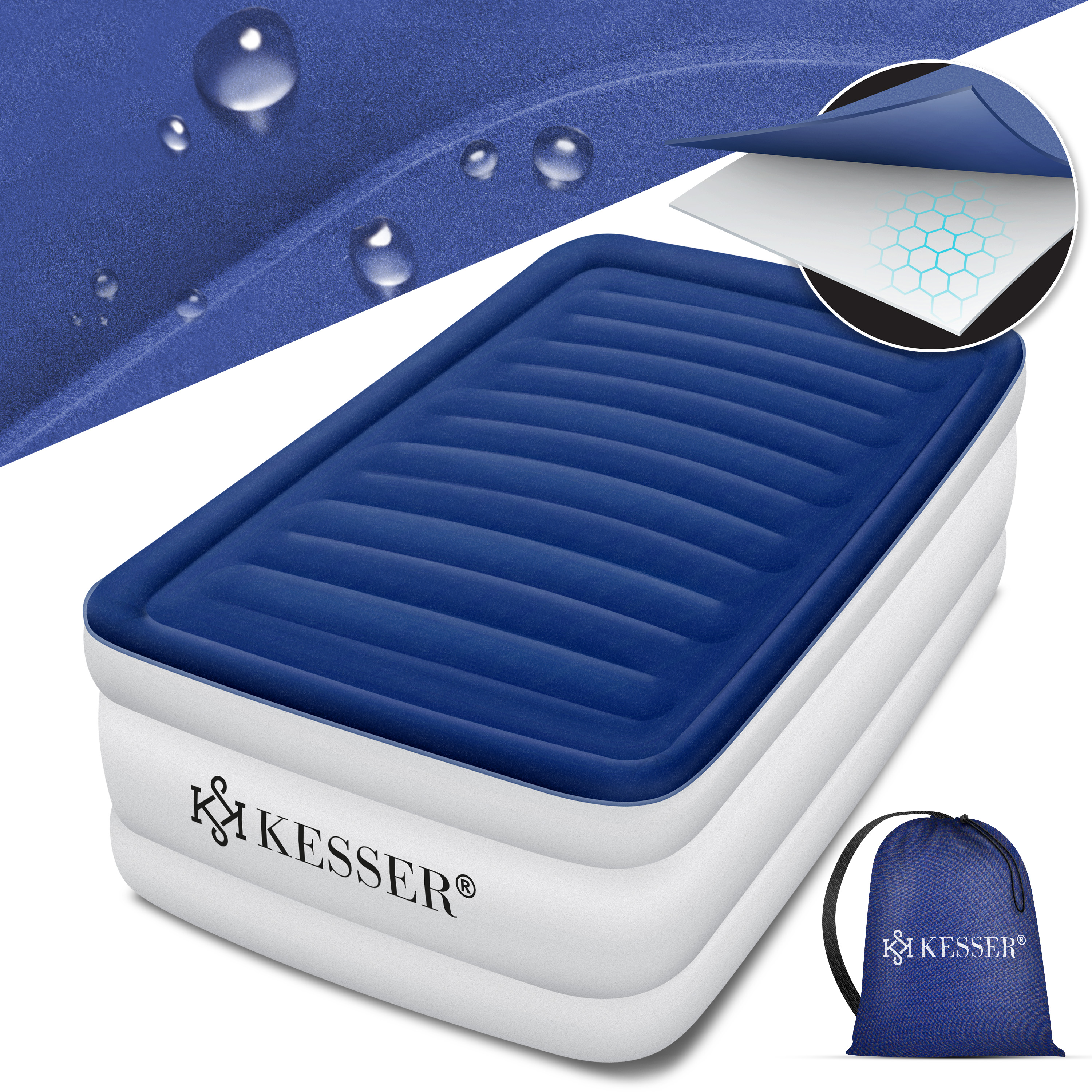 KESSER® Aufblasbare Matratze Luftbett mit eingebauter elektrischer Pumpe integrierte erhöhte aufblasbare Matratze für Übernachtungsgäste mit Aufbewahrungstasche | eShopping