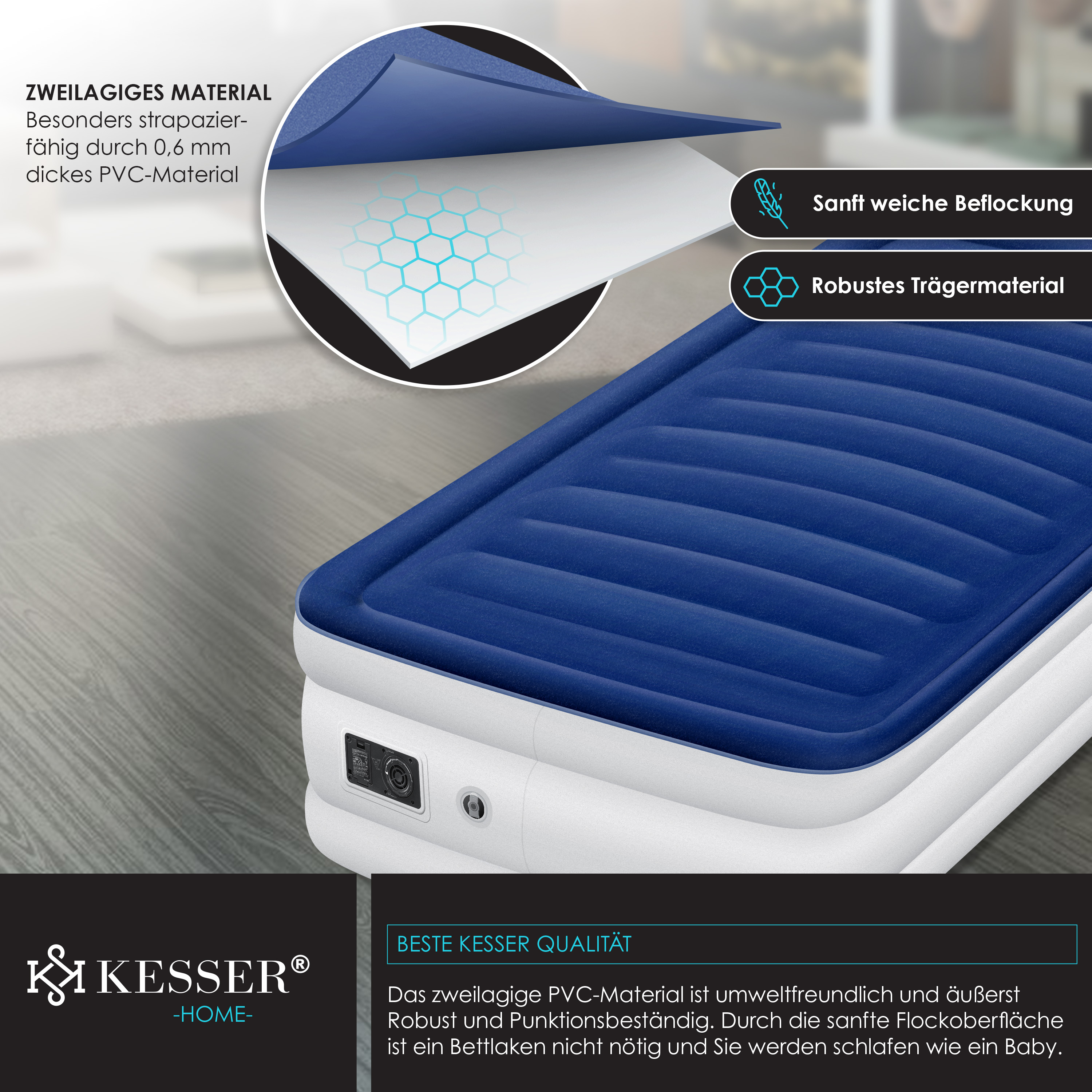 KESSER® Aufblasbare Matratze Luftbett mit eingebauter elektrischer Pumpe integrierte erhöhte aufblasbare Matratze für Übernachtungsgäste mit