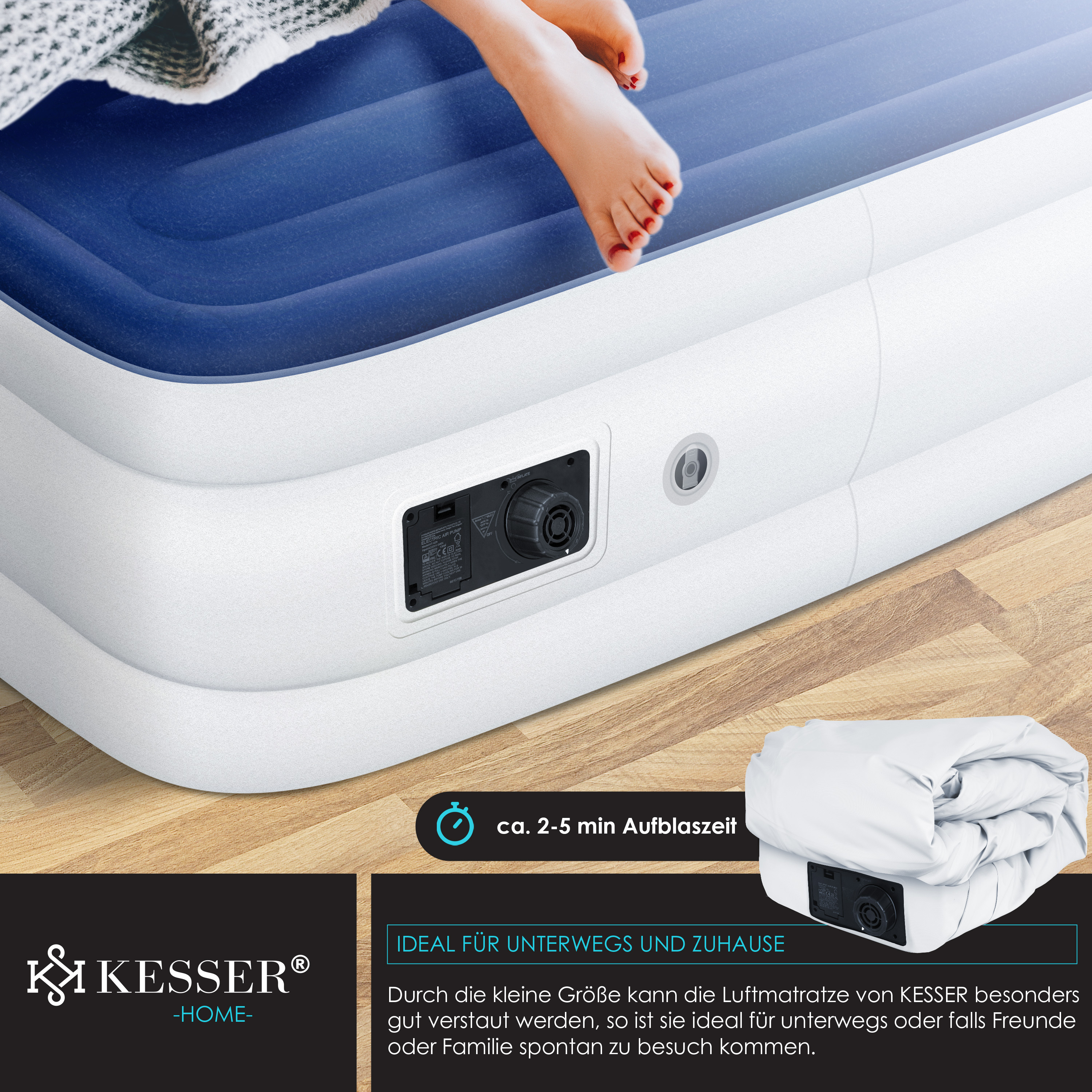 KESSER® Aufblasbare Matratze Luftbett mit eingebauter elektrischer Pumpe integrierte erhöhte aufblasbare Matratze für Übernachtungsgäste mit